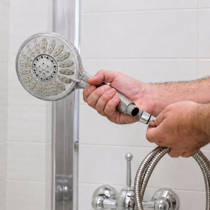 Dévissage de l'ancien pommeau de douche